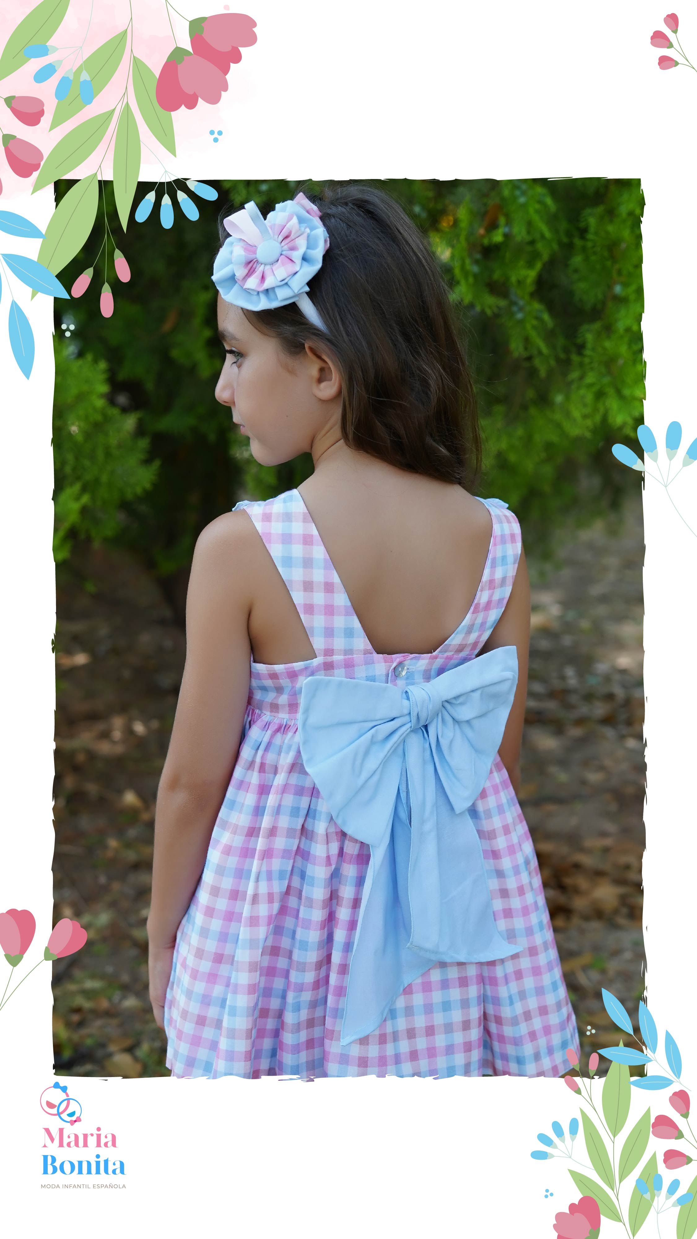 Vestido cuadros celeste y rosa