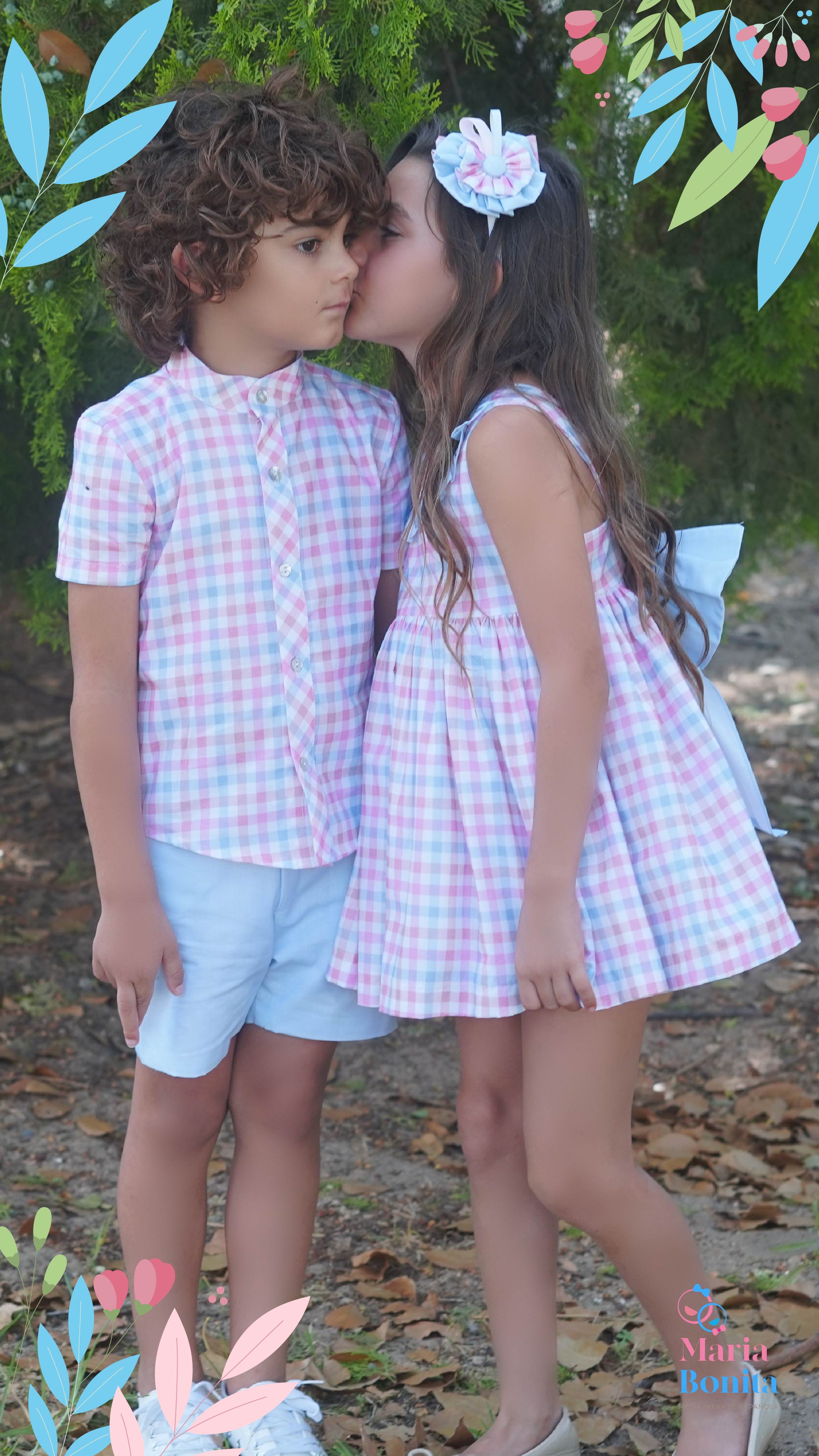 Vestido cuadros celeste y rosa